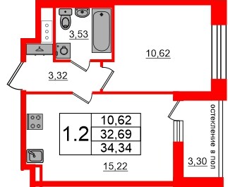 Квартира в ЖК «Титул в Московском», 1 комнатная, 32.69 м², 12 этаж