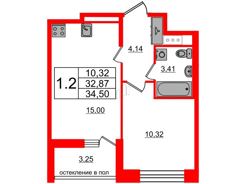 Квартира в ЖК Титул в Московском, 1 комнатная, 32.87 м², 12 этаж