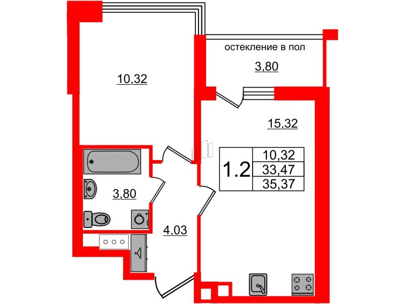 Квартира в ЖК Титул в Московском, 1 комнатная, 33.47 м², 5 этаж