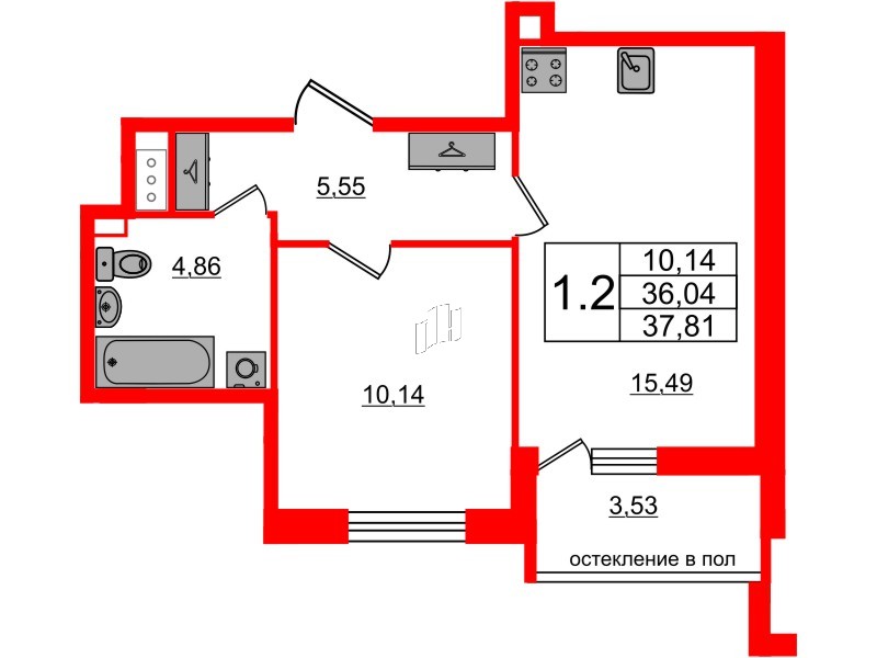 Квартира в ЖК Титул в Московском, 1 комнатная, 36.04 м², 10 этаж