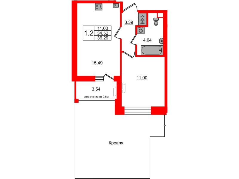 Квартира в ЖК Титул в Московском, 1 комнатная, 34.52 м², 3 этаж