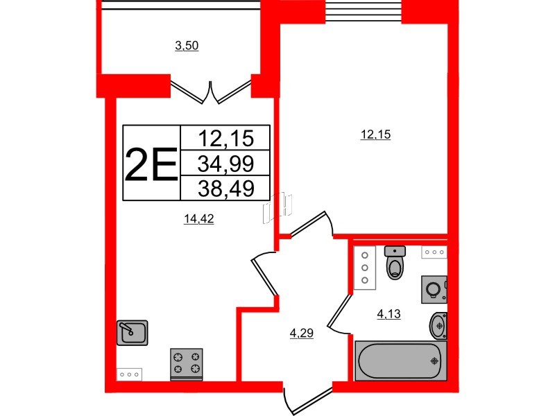 Квартира в ЖК Ново-Антропшино, 1 комнатная, 36.74 м², 2 этаж