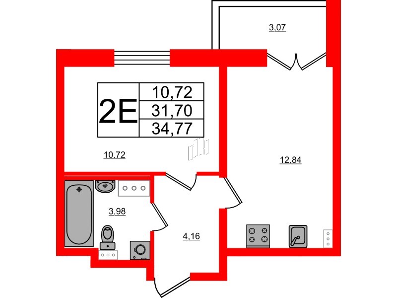 Квартира в ЖК Ново-Антропшино, 1 комнатная, 33.24 м², 5 этаж