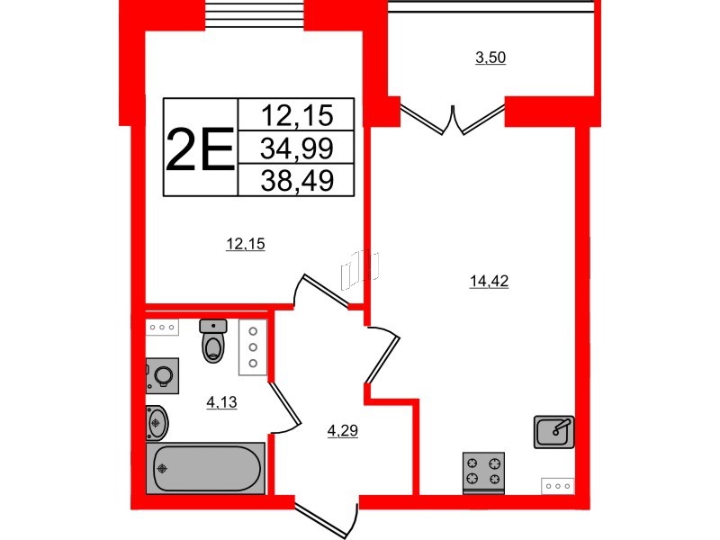 Квартира в ЖК Ново-Антропшино, 1 комнатная, 36.74 м², 4 этаж