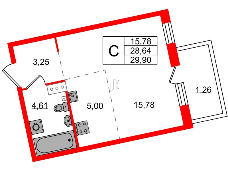 Квартира в ЖК Лисино, студия, 29.9 м², 3 этаж