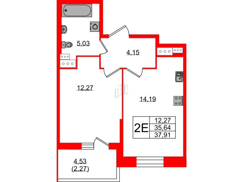 Квартира в ЖК «Аквилон Сторис», 1 комнатная, 37.3 м², 6 этаж