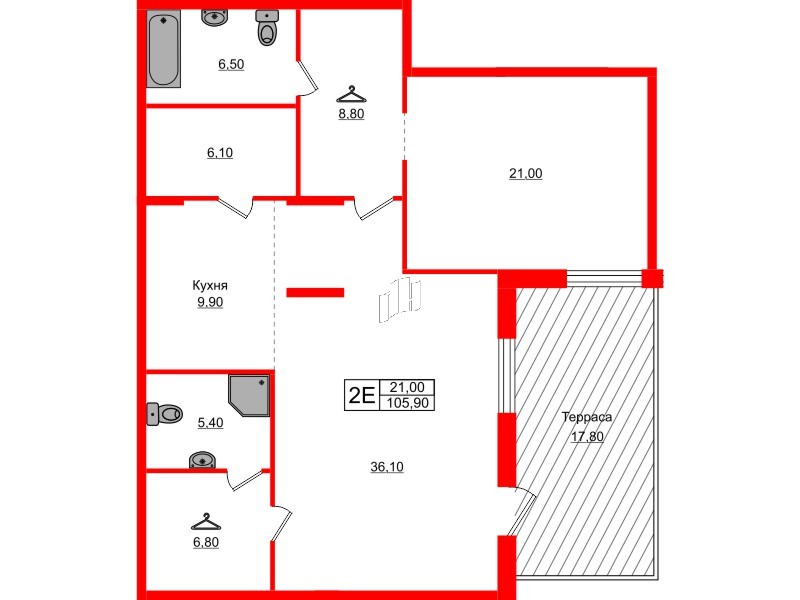 Квартира в ЖК AMO, 1 комнатная, 105.9 м², 1 этаж