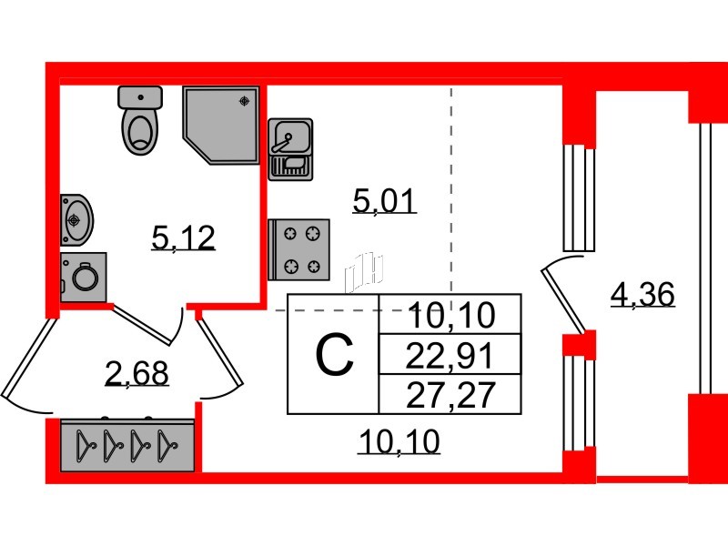 Квартира в ЖК Квартал Б15, студия, 22.91 м², 2 этаж