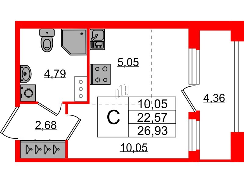 Квартира в ЖК Квартал Б15, студия, 22.57 м², 4 этаж