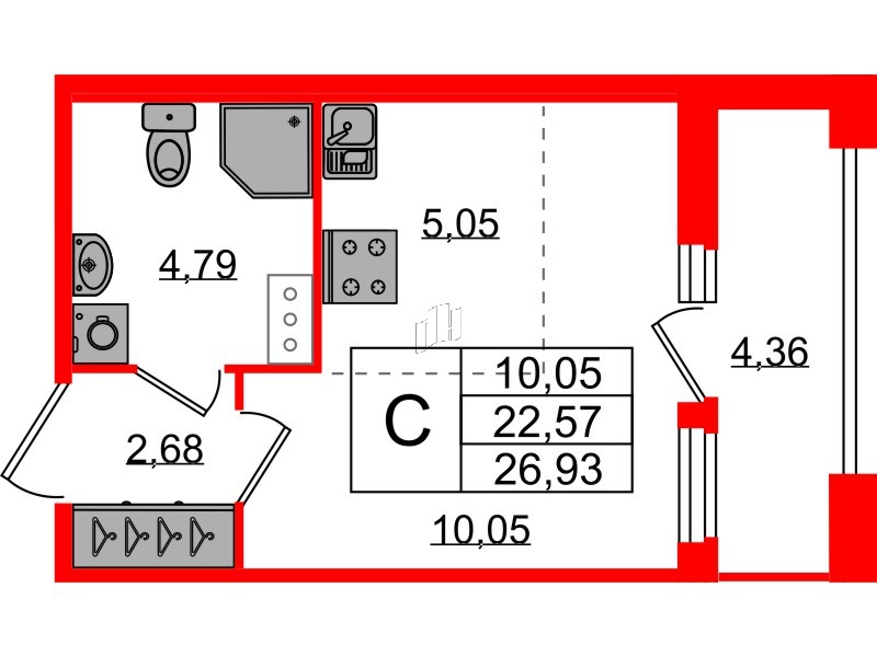 Квартира в ЖК Квартал Б15, студия, 22.57 м², 7 этаж