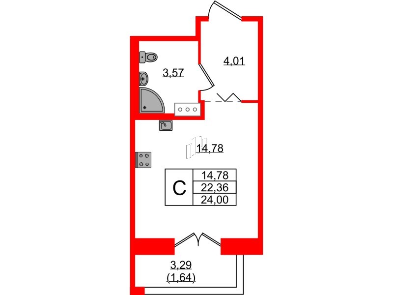 Квартира в ЖК «Рождественский квартал», студия, 24 м², 4 этаж