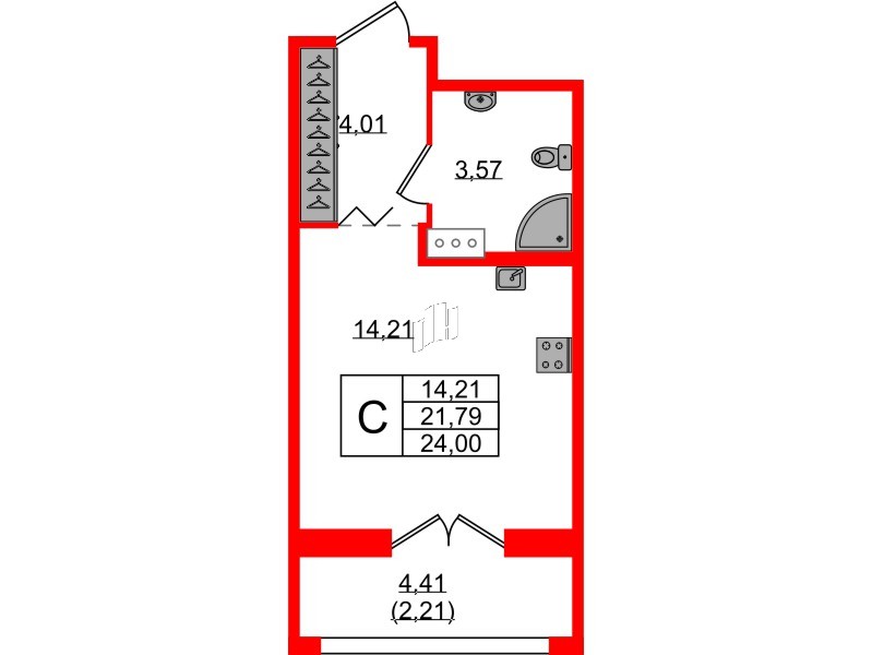 Квартира в ЖК «Рождественский квартал», студия, 24 м², 8 этаж