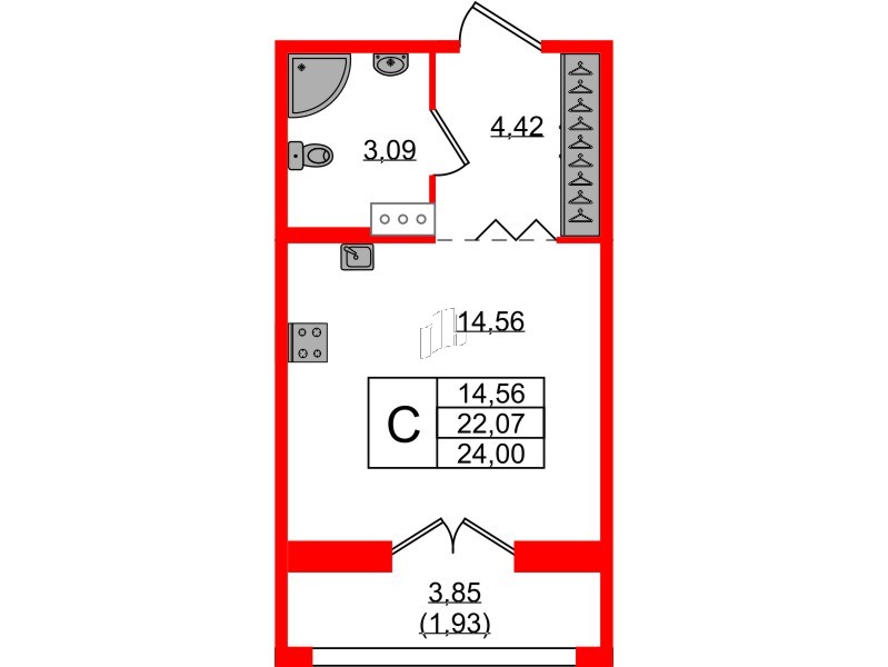 Квартира в ЖК «Рождественский квартал», студия, 24 м², 4 этаж