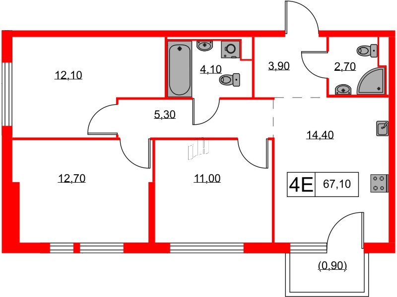 Квартира в ЖК Кантемировская 11, 3 комнатная, 67.1 м², 4 этаж
