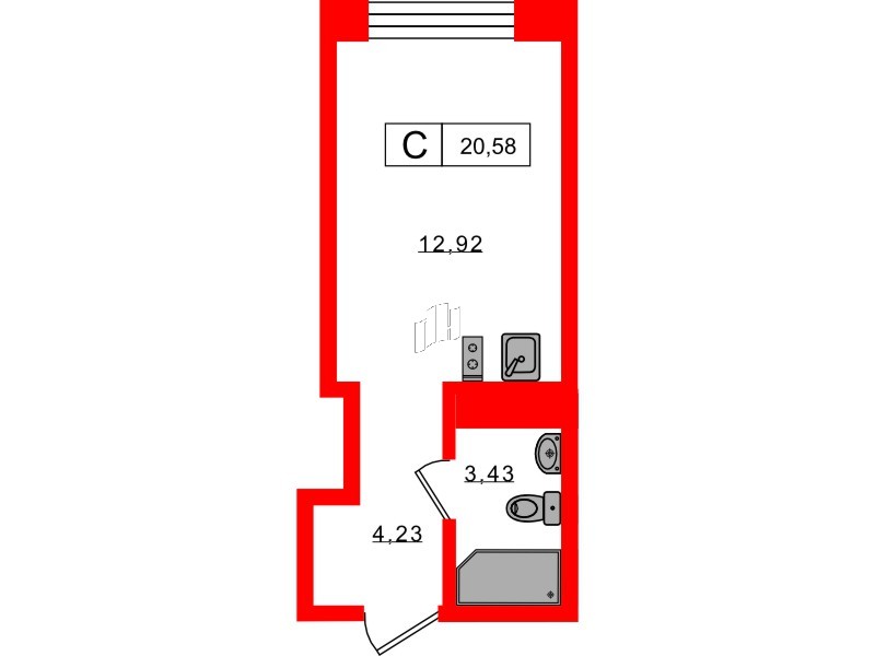 Апартаменты в ЖК 17/33 Петровский Остров, студия, 20.58 м², 7 этаж