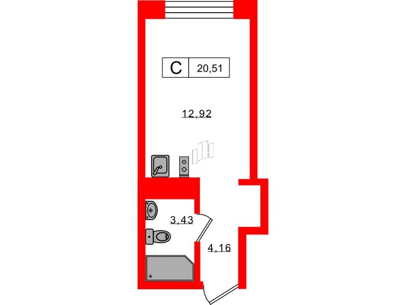 Апартаменты в ЖК 17/33 Петровский Остров, студия, 20.51 м², 6 этаж