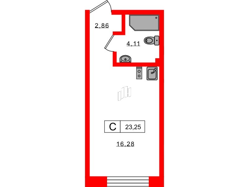 Планировка — Студия квартира, 23,3 м² в ЖК «17/33 Петровский Остров»