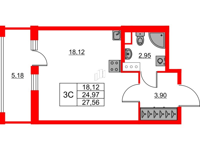 Квартира в ЖК «Город звёзд», студия, 24.97 м², 8 этаж