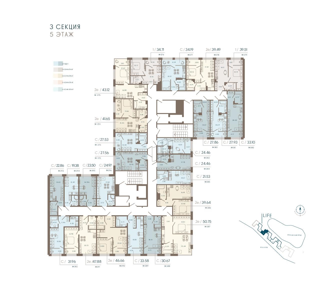 Апартаменты в ЖК 17/33 Петровский Остров, студия, 26.16 м², 5 этаж