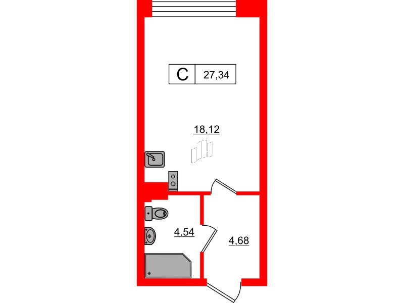Планировка — Студия квартира, 27,3 м² в ЖК «17/33 Петровский Остров»
