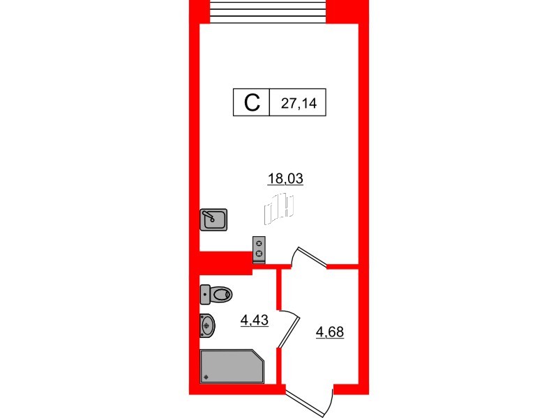 Планировка — Студия квартира, 27,1 м² в ЖК «17/33 Петровский Остров»