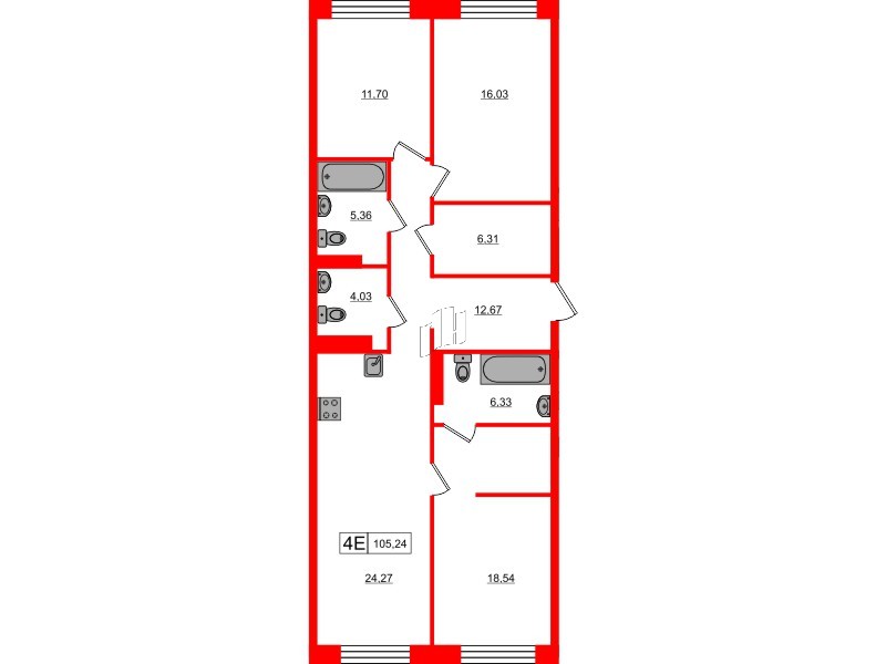 Апартаменты в ЖК 17/33 Петровский Остров, 3 комнатные, 105.24 м², 8 этаж