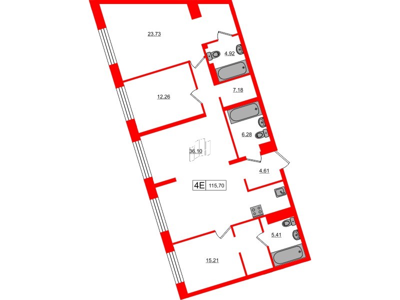 Апартаменты в ЖК 17/33 Петровский Остров, 3 комнатные, 115.7 м², 7 этаж