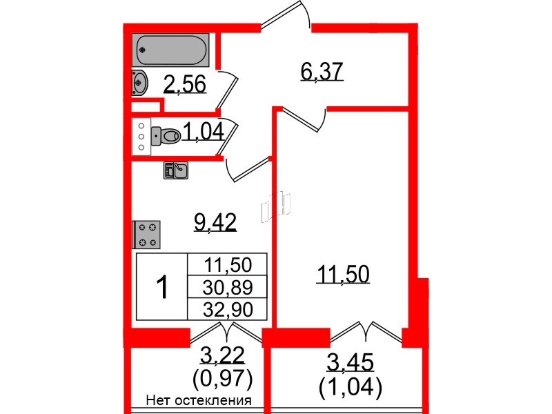 Квартира в ЖК Sertolovo Park, 1 комнатная, 32.9 м², 2 этаж