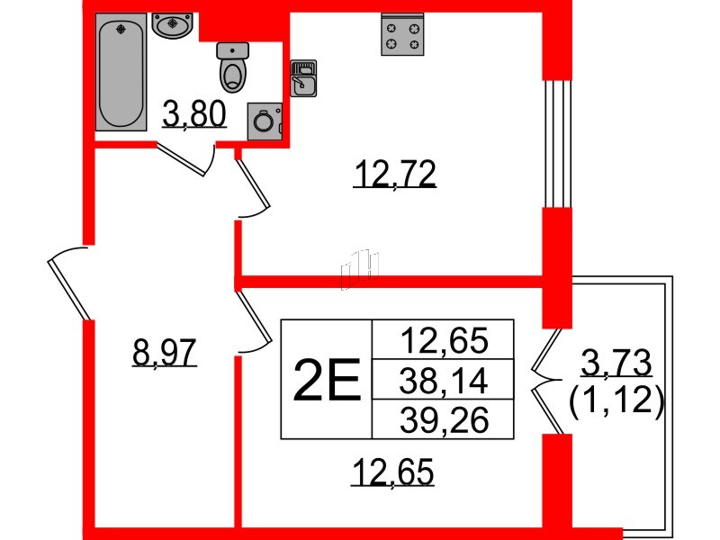 Квартира в ЖК Sertolovo Park, 1 комнатная, 39.26 м², 2 этаж