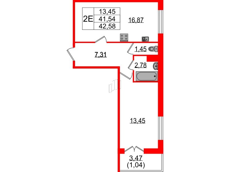 Квартира в ЖК Sertolovo Park, 1 комнатная, 42.58 м², 2 этаж