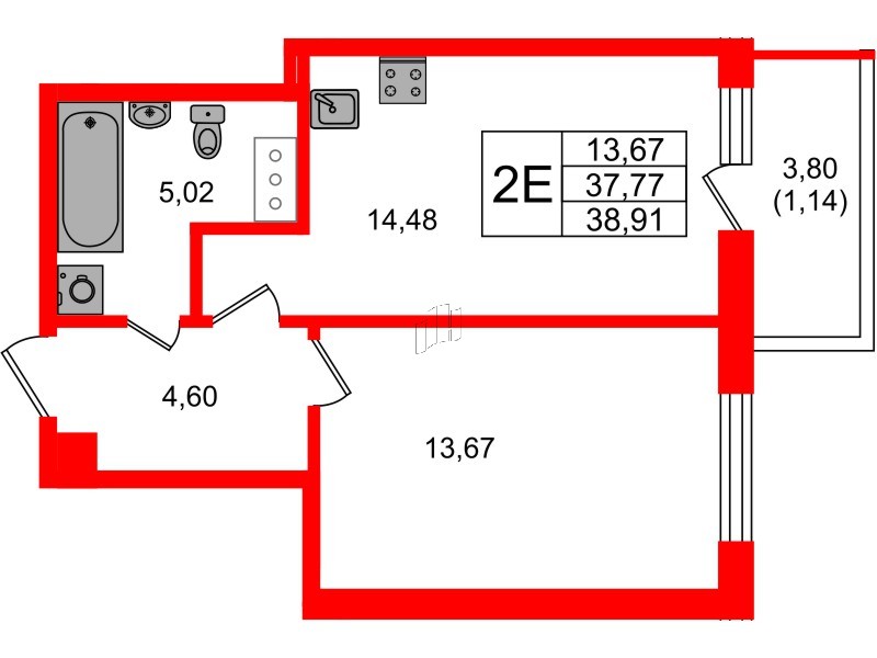 Квартира в ЖК Аквилон Янино, 1 комнатная, 38.91 м², 9 этаж