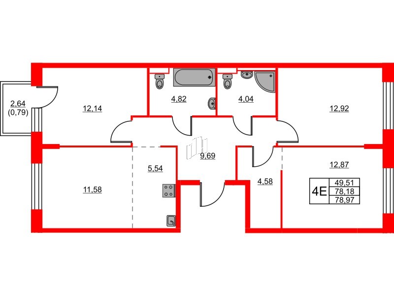 Квартира в ЖК Живи в Рыбацком, 3 комнатная, 78.97 м², 21 этаж