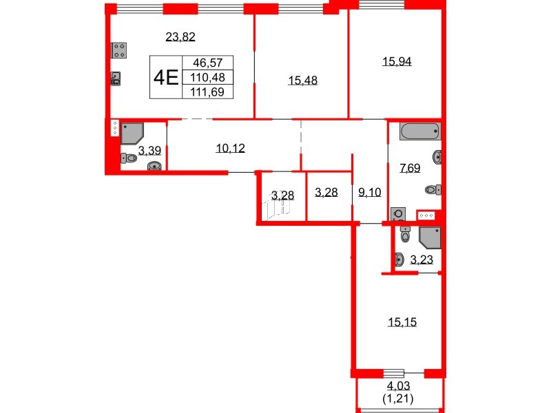 Квартира в ЖК Бакунина 33 ЖК, 3 комнатная, 111.69 м², 7 этаж