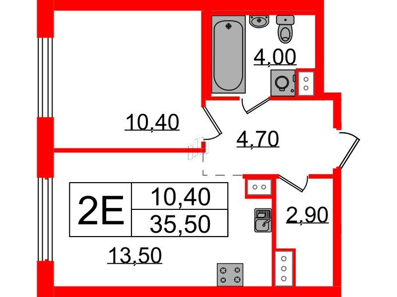 Квартира в ЖК Струны, 1 комнатная, 35.5 м², 12 этаж