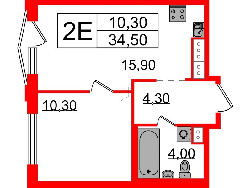 Квартира в ЖК Струны, 1 комнатная, 34.5 м², 7 этаж