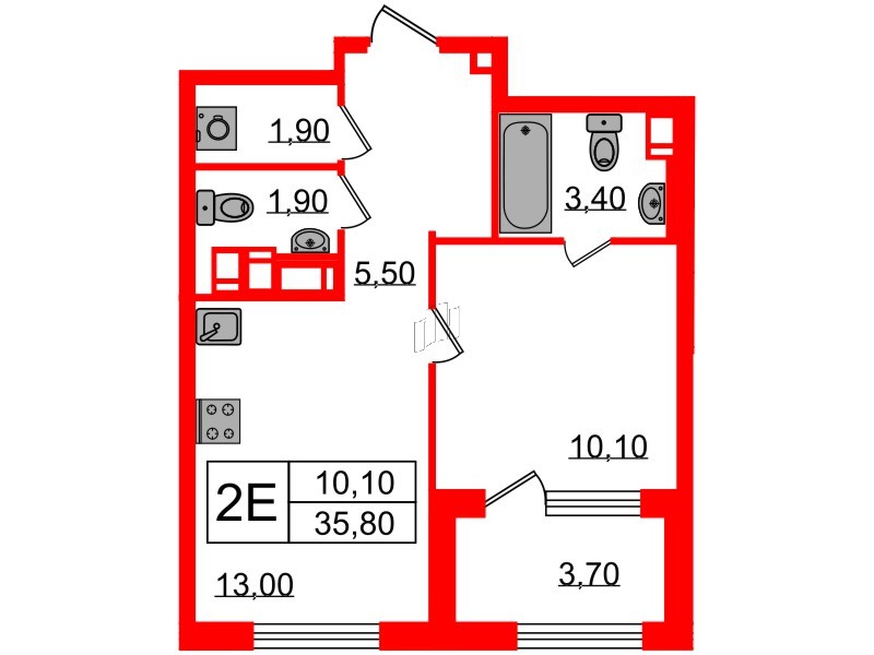 Квартира в ЖК Струны, 1 комнатная, 35.8 м², 12 этаж