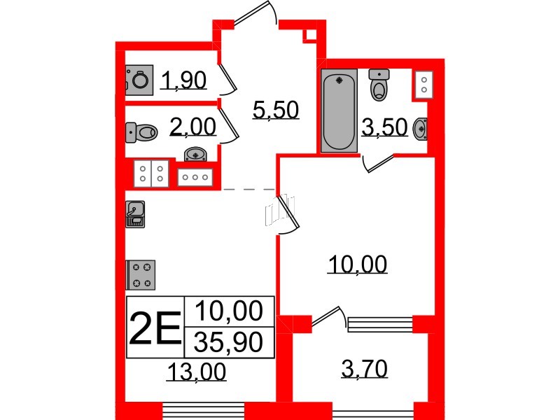 Квартира в ЖК Струны, 1 комнатная, 35.9 м², 4 этаж
