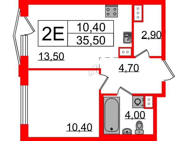 Квартира в ЖК Струны, 1 комнатная, 35.5 м², 13 этаж