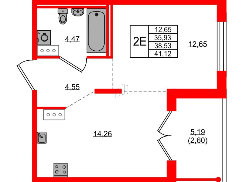 Квартира в ЖК Образцовый квартал, 1 комнатная, 35.93 м², 2 этаж