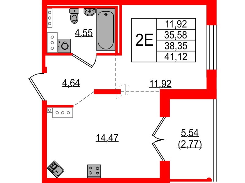 Квартира в ЖК Образцовый квартал, 1 комнатная, 35.58 м², 4 этаж