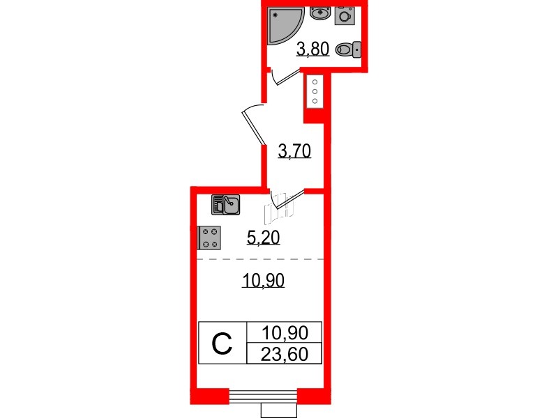 Квартира в ЖК Парусная 1, студия, 23.6 м², 6 этаж