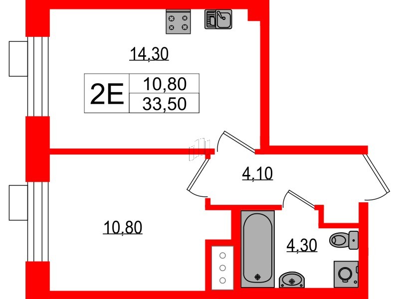 Квартира в ЖК Парусная 1, 1 комнатная, 33.5 м², 7 этаж