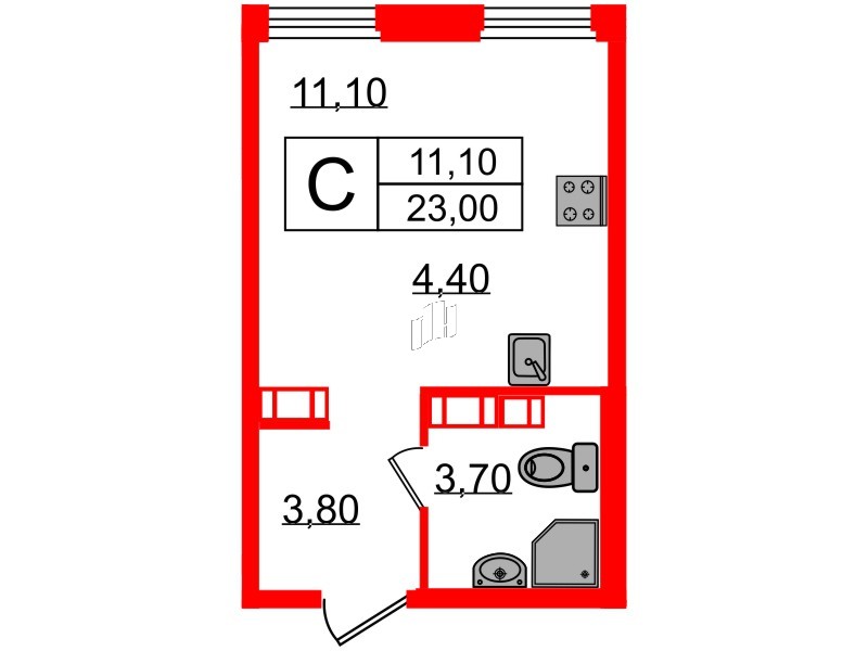 Квартира в ЖК Куинджи, студия, 23 м², 14 этаж