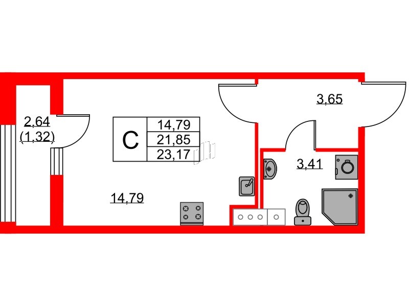 Квартира в ЖК Академик, студия, 23.17 м², 3 этаж