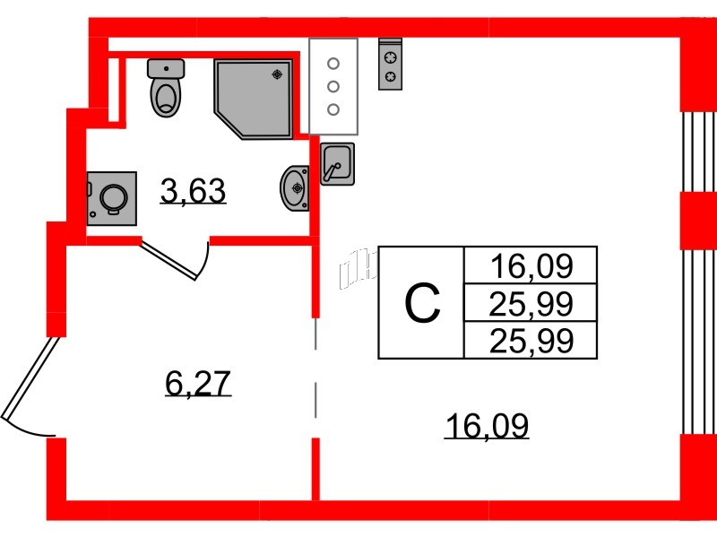 Квартира в ЖК Квартал Торики, студия, 25.99 м², 5 этаж