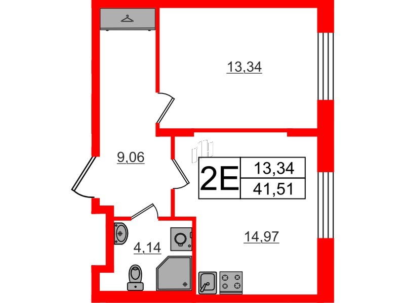 Квартира в ЖК «Аннино Сити», 1 комнатная, 41.51 м², 1 этаж