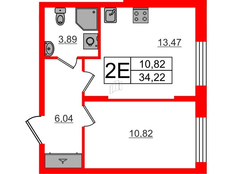 Квартира в ЖК «Аннино Сити», 1 комнатная, 34.22 м², 1 этаж