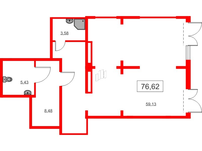 Помещение в ЖК Морская миля, 76.2 м², 1 этаж