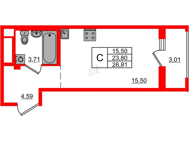 Квартира в ЖК ЦДС Новосаратовка «Город первых», студия, 26.81 м², 22 этаж