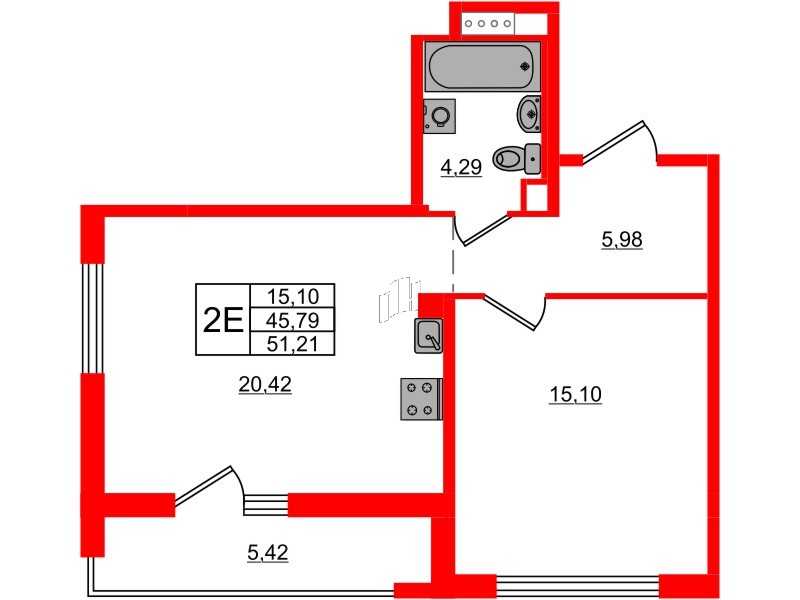Квартира в ЖК ЦДС Новосаратовка «Город первых», 1 комнатная, 51.21 м², 10 этаж